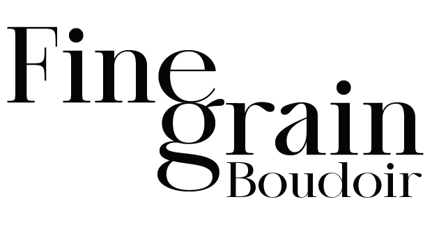The image displays the text "Fine grain Boudoir" in large, bold, black serif font on a white background, perfect for a boudoir photography Minneapolis studio or Minneapolis boudoir photographer branding.